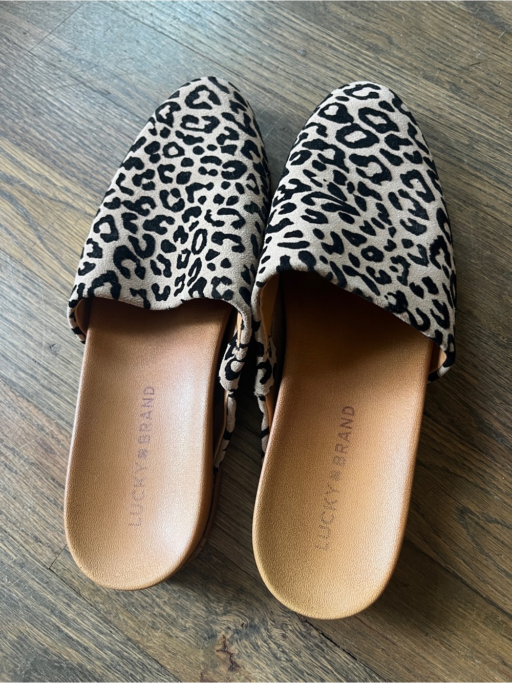 Lucky Brand Leopard-Print Slip-On Mules in Taupe and Black